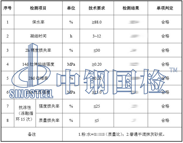 干粉砂漿檢測項(xiàng)目結(jié)果