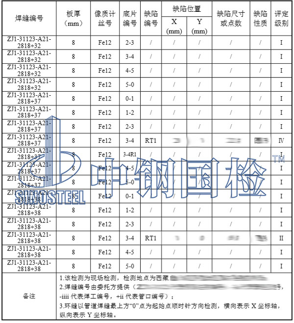 壓力管道檢測項目結(jié)果