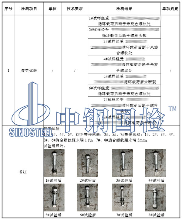 螺栓疲勞檢測(cè)項(xiàng)目結(jié)果