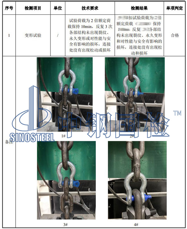 卸扣檢測項目結(jié)果